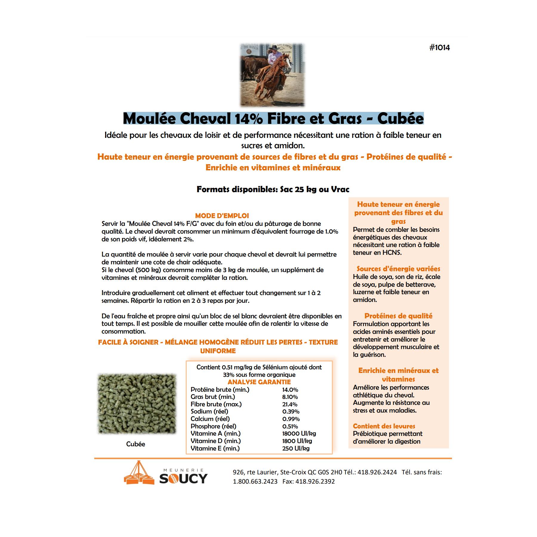 Moulée Cheval 14% Fibre et Gras – Cubée (Meunerie Soucy)