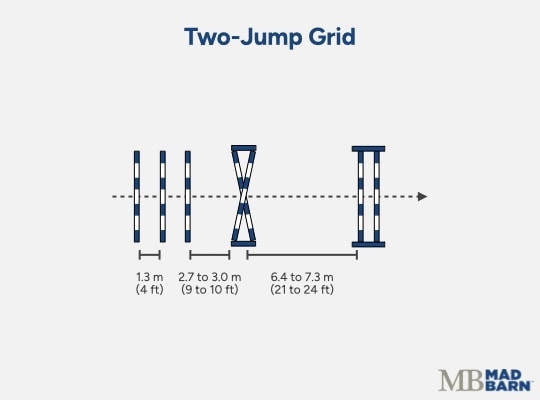 gymnastic jumping exercises for horses: two-jump grid