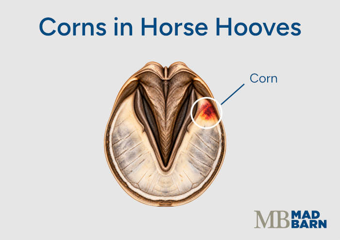 Illustration showing the location of a corn in a horse's hoof